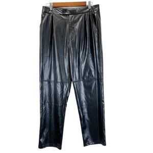 H Halston Faux Leather‎ Pants Women Small Straight Leg Corporate Goth Grunge
